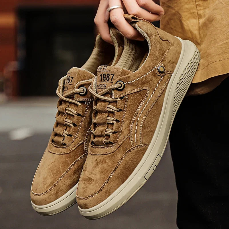 Men’s Genuine Leather Casual Shoes – Breathable Lace-Up