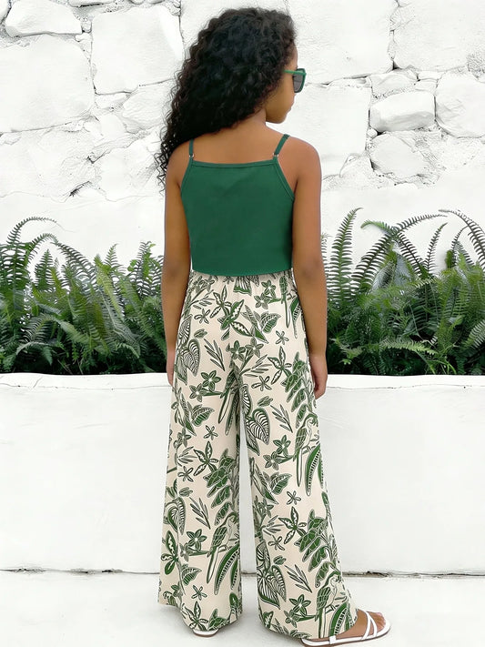 Girls' Tropical Ruffle Top & Palazzo Pants Set