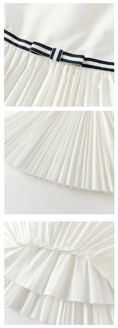 Girls White Pleated Party Dress – Sleeveless A-Line Dress