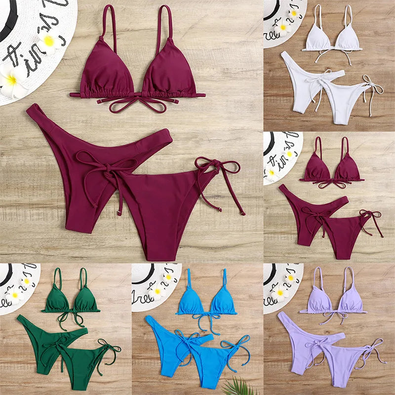 Women's 3-Piece Triangle Bikini Set – Tie Side Swimwear