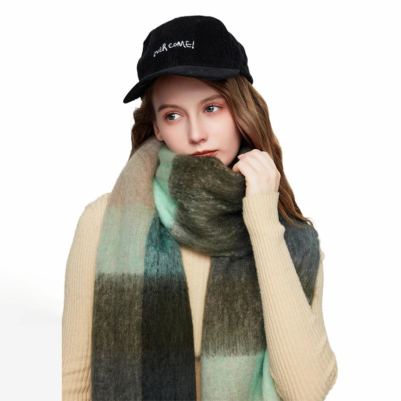 Women’s & Teens Plaid Fringe Scarf – Oversized Warm Wrap