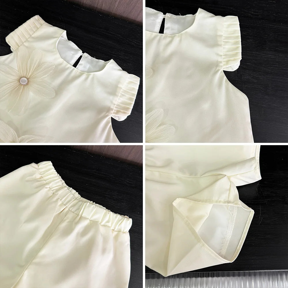 Girls’ 3D Flower A-Line Dress – Sleeveless, Knee Length