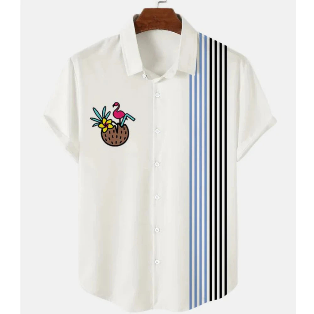 Men’s Palm Tree Print Button-Down Shirt – Short Sleeve Beach & Cruise Casual