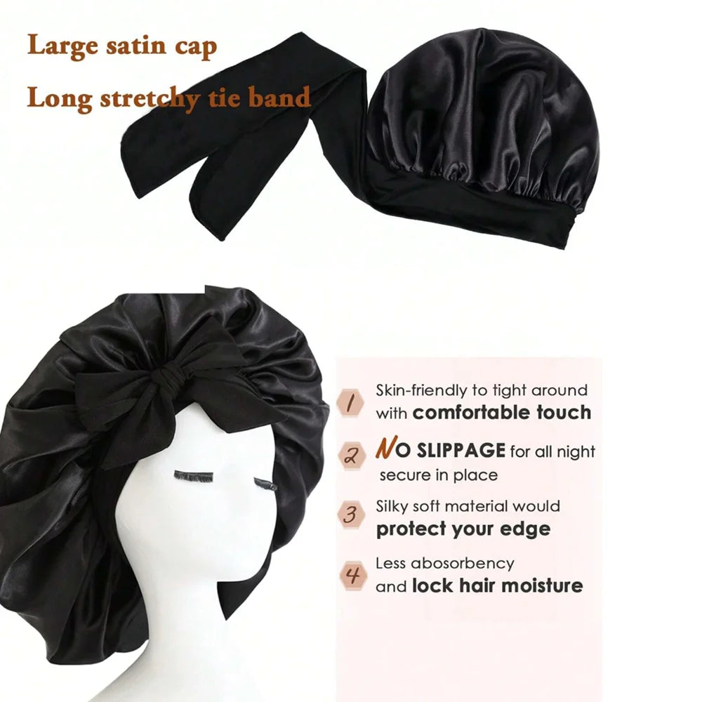 Women’s Adjustable Satin Sleep Bonnet – Tie Band