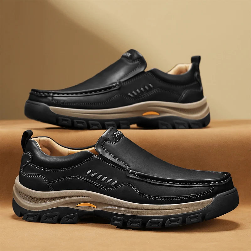 Men’s Hand-Stitched Casual Loafers – Microfiber Upper, Slip-On Comfort