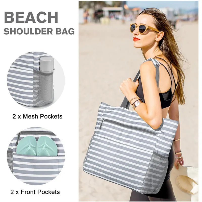 Large Waterproof Beach Tote Bag – Foldable Travel Storage