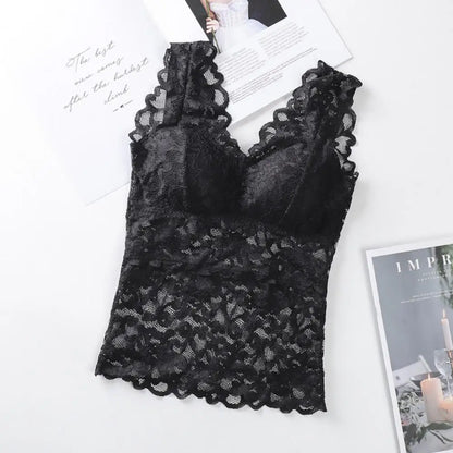 Women’s Lace V-Neck Tank Top – Soft Stretch Bralette Style