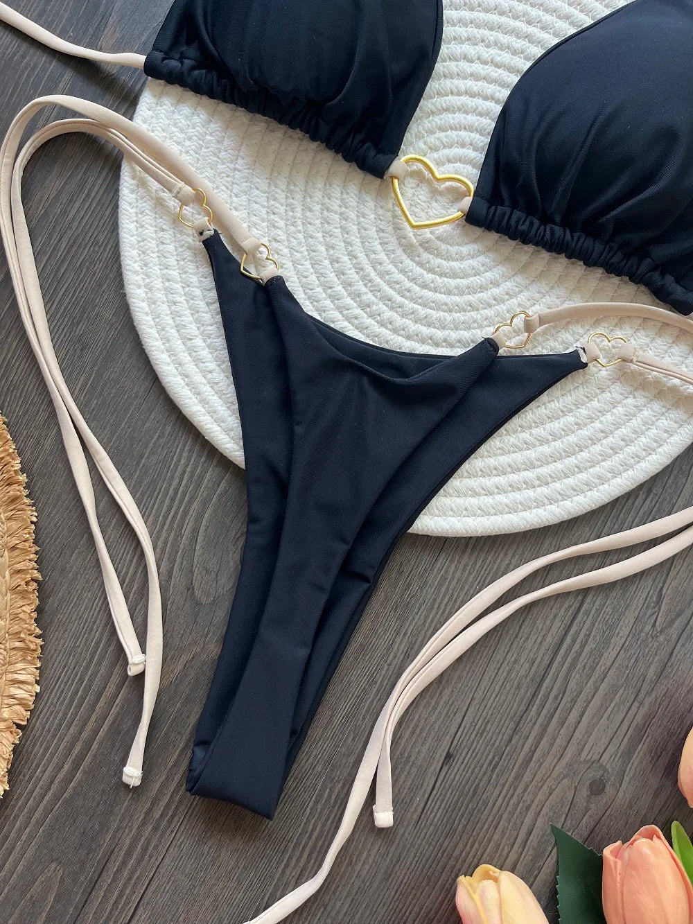 Halter Solid Triangle Bikini Set