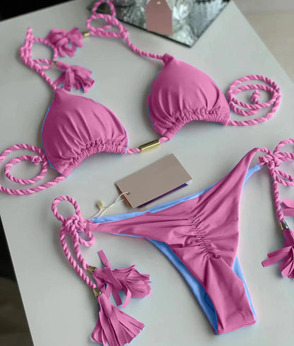 Women’s Braided Triangle Bikini Set – Two-Piece, Adjustable Fit