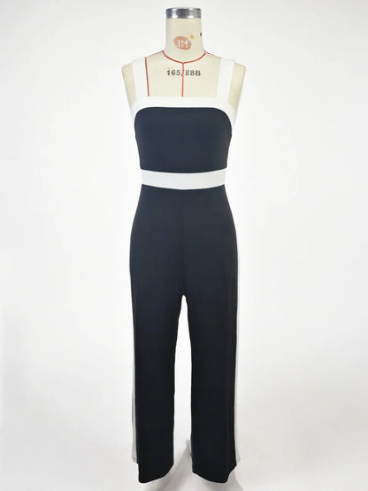 Women’s Contrast-Trim Jumpsuit – Square Neck, Wide Leg