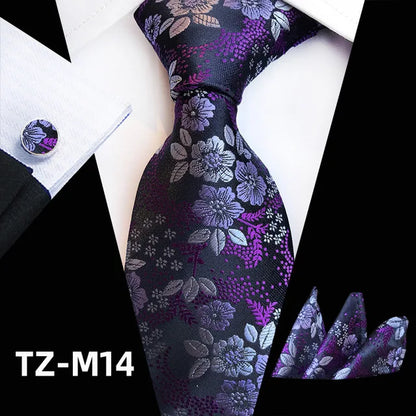 Men’s Floral Necktie Set – Tie, Pocket Square & Cufflinks