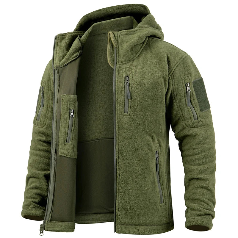 Men’s Fleece Zip-Up Hooded Jacket – Warm, Multi-Pocket, Outdoor Ready
