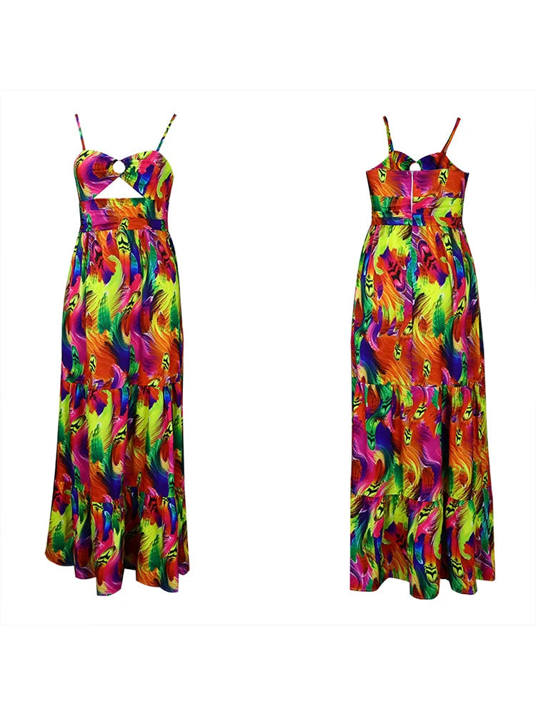Colorful dress with a multicolor pattern on a white background