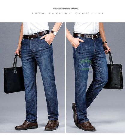 Brand Clothing High Quality Summer Cotton Men's Jeans Classic Business Straight Denim Black Pants Work Trouser Male Plus size 40