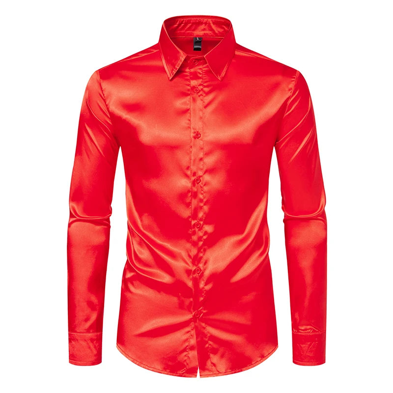 Men’s Satin Dress Shirt – Long Sleeve Formal Button Down