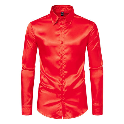 Men’s Satin Dress Shirt – Long Sleeve Formal Button Down