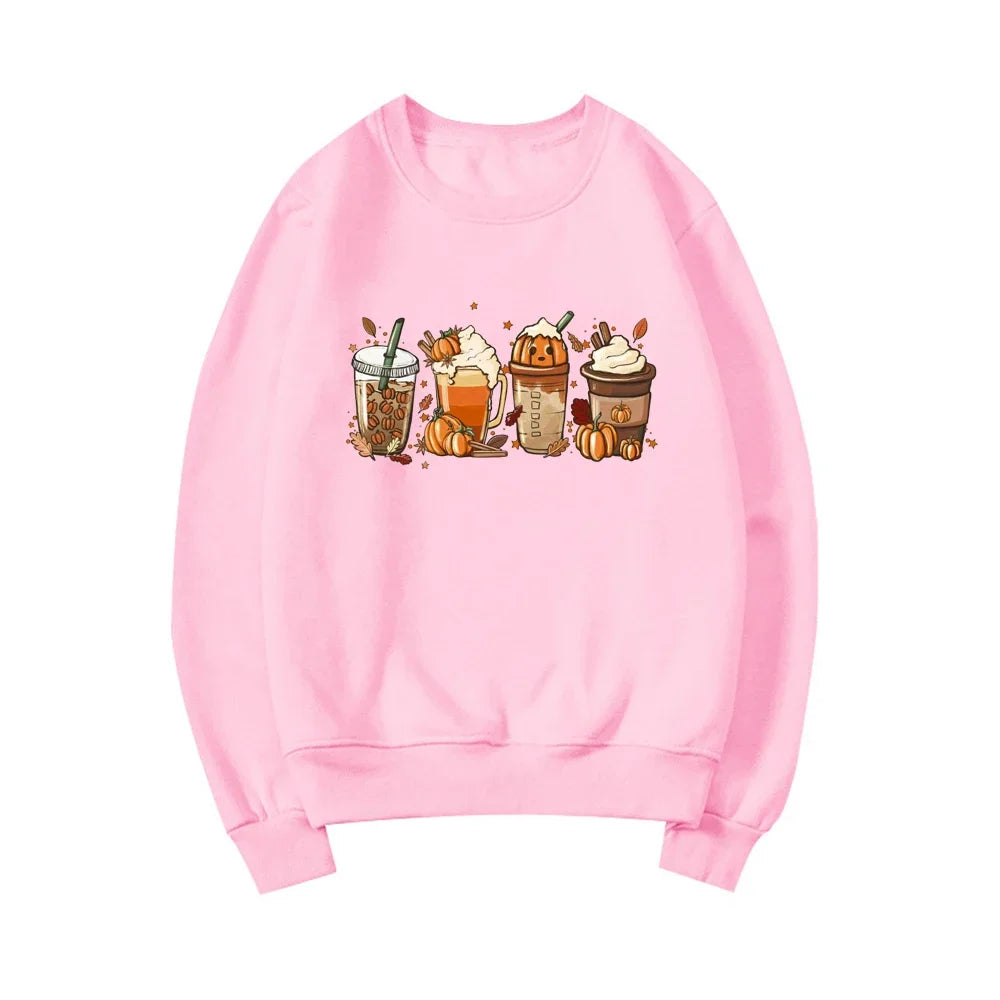 Women’s Fall Coffee Graphic Sweatshirt – White – XXL