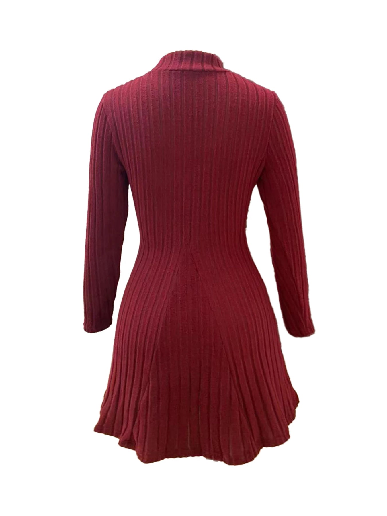 Women’s Ribbed A-Line Knit Mini Dress – Long Sleeve, Mock Neck, Slim Fit