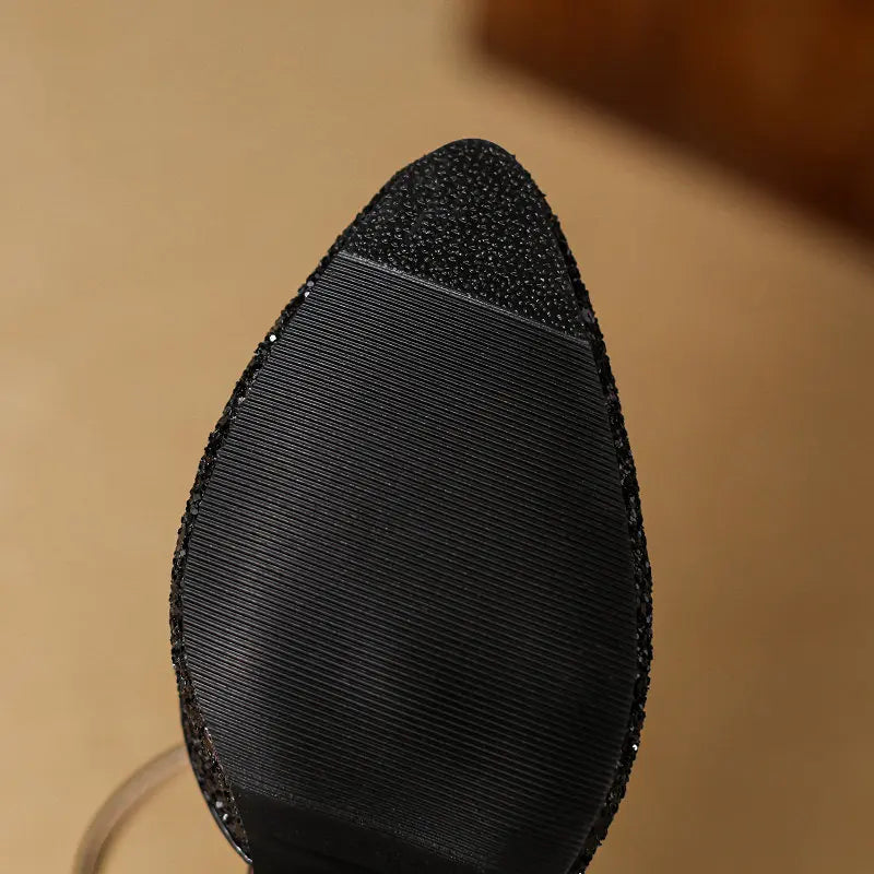 Women's Glitter Closed-Toe Kitten Heels with Ankle Strap