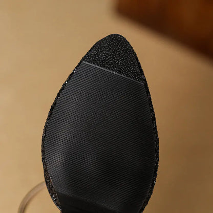 Women's Glitter Closed-Toe Kitten Heels with Ankle Strap