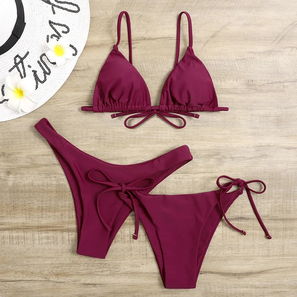 Women's 3-Piece Triangle Bikini Set – Tie Side Swimwear