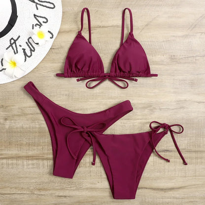 Women's 3-Piece Triangle Bikini Set – Tie Side Swimwear