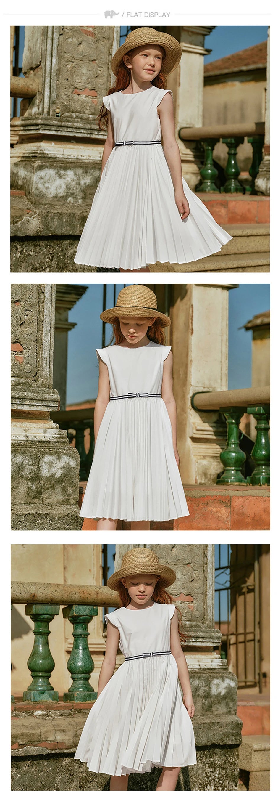 Girls White Pleated Party Dress – Sleeveless A-Line Dress