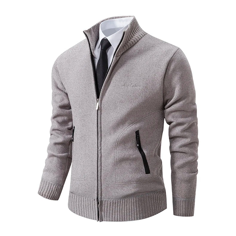 Men’s Stand-Collar Zip Knit Cardigan – Thick, Warm, Everyday Layer
