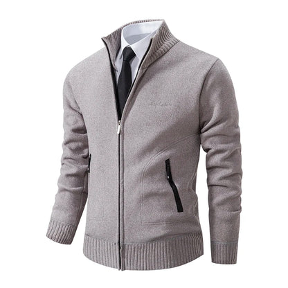Men’s Stand-Collar Zip Knit Cardigan – Thick, Warm, Everyday Layer
