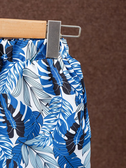 Boys’ Leaf-Print Shirt & Shorts Set – Lightweight Stretch