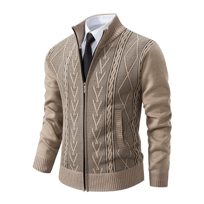 Men’s Cable Knit Zip-Up Sweater – Warm, Winter Casual, Soft Knit