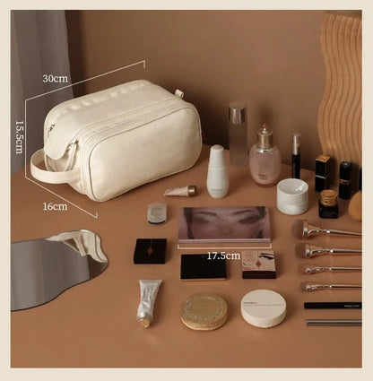 Large Travel Makeup Organizer Bag – Double Zipper Storage