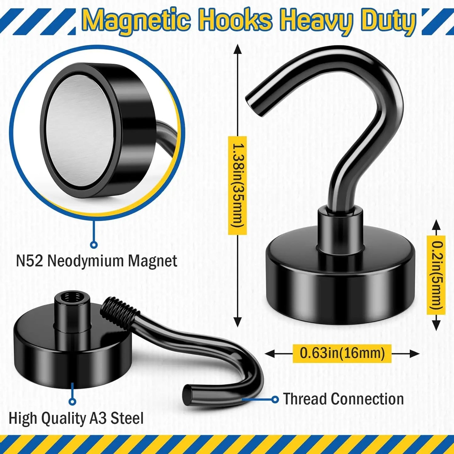 Magnetic Hooks,  Black Magnet Hooks Strong Neodymium Magnets with Hooks, Small Metal Magnetic Hooks for Refrigerator，Locker - The Dock Drop