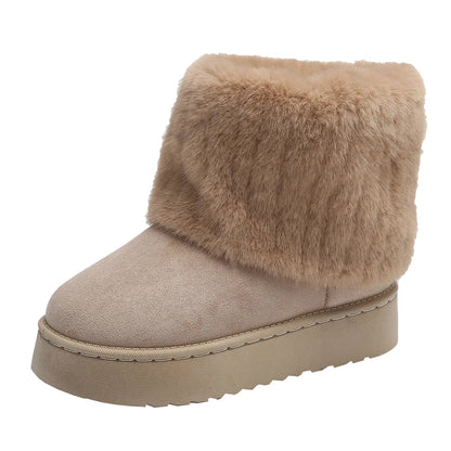 Women’s Faux Fur Slip – on Winter Boots – Warm Plush Mid – Heel Comfort – Off White – 40