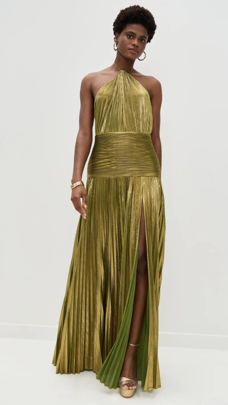 Women’s Halter Evening Gown – Floor-Length, High-Slit Elegance