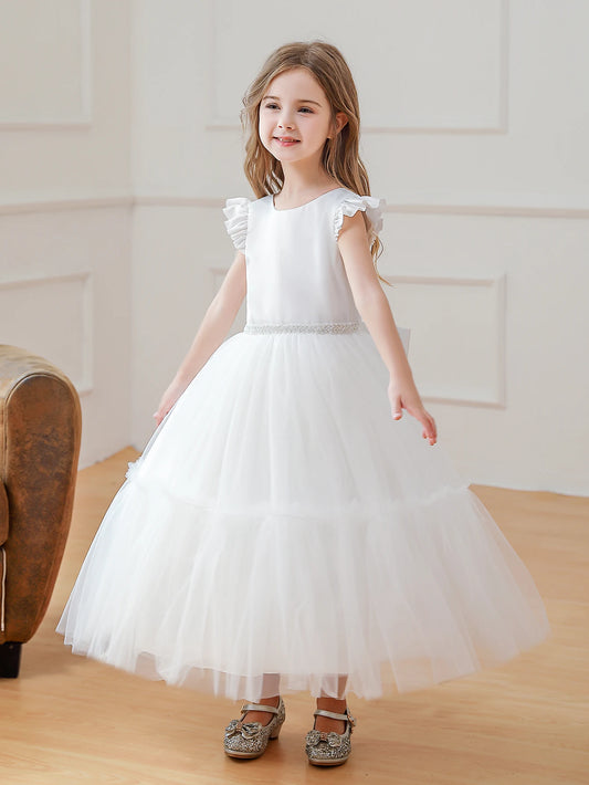 Girls’ White Bow A-Line Dress