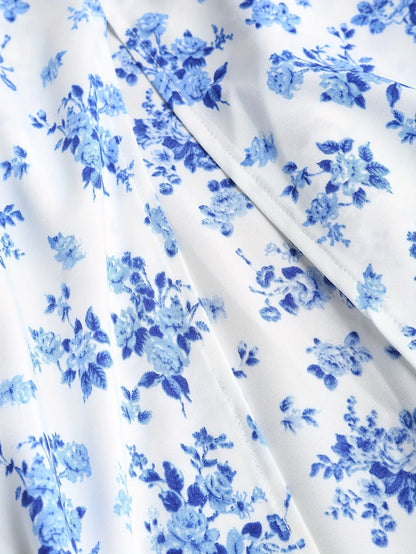 Women’s Floral A-Line Bow-Tie Dress – Sweetheart Neck, Adjustable Straps