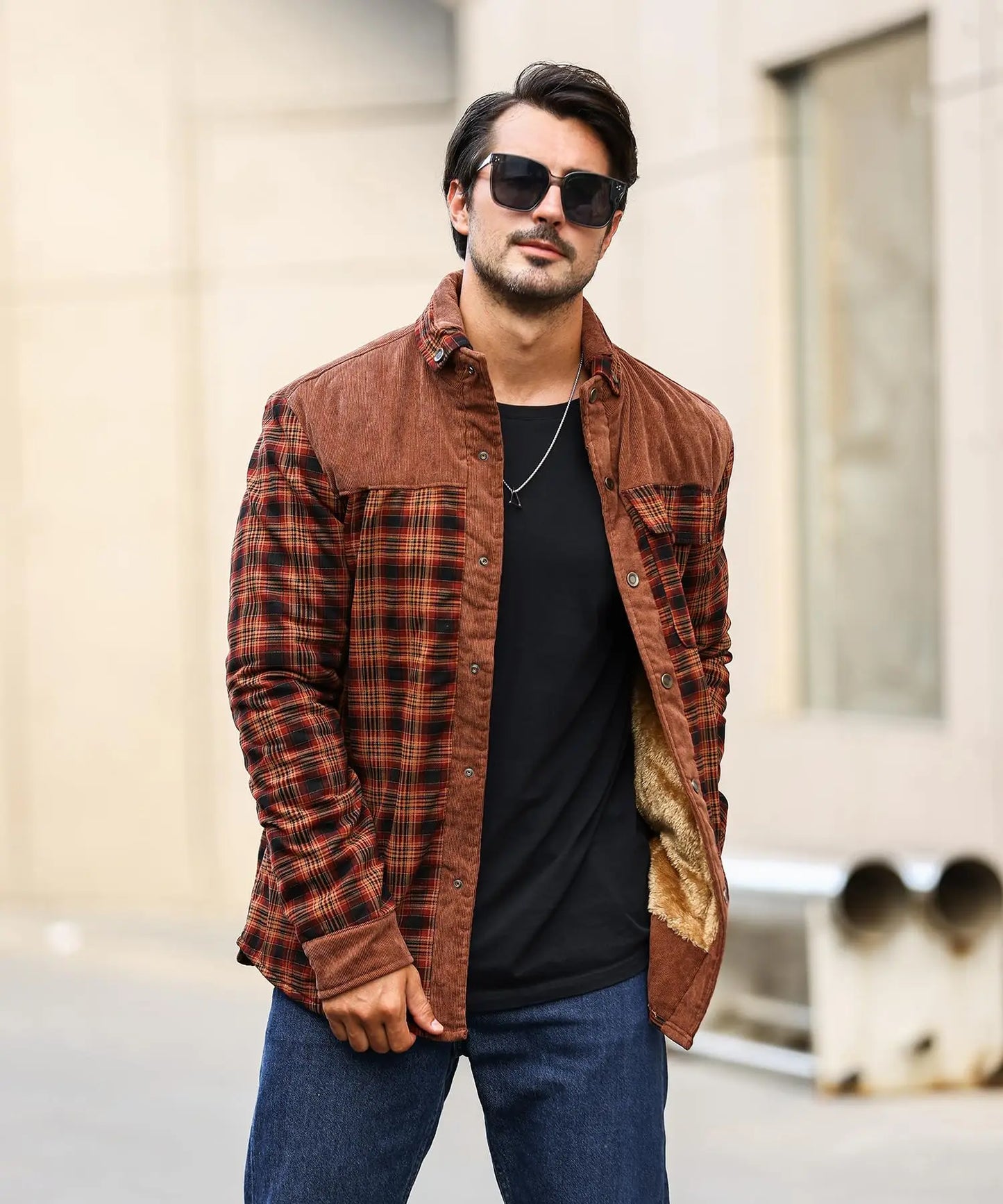 Men's Jackets Winter Windproof Warm Casual Bomber Coat Plaid Sherpa Lined Flannel Outdoor Classic Jacket Men US Size