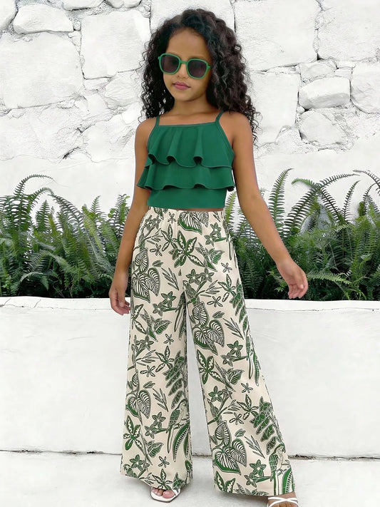 Girls' Tropical Ruffle Top & Palazzo Pants Set