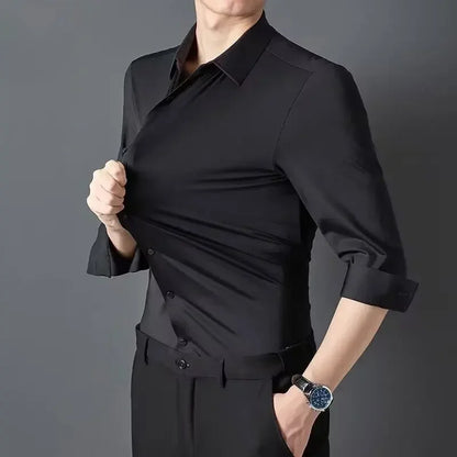 Men’s Ultra-Stretch Long-Sleeve Shirt – Silky Feel, Smart Casual Fit