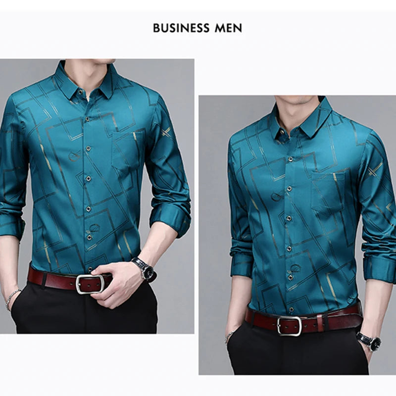 Men's Casual and Fashionable Long Sleeved Printed Shirt, Non Ironing and Wrinkle Resistant Business Top - The Dock Drop