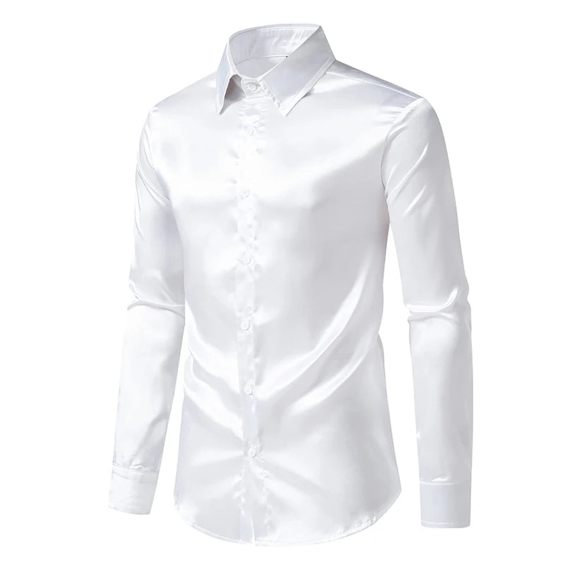 Men’s Satin Dress Shirt – Long Sleeve Formal Button Down