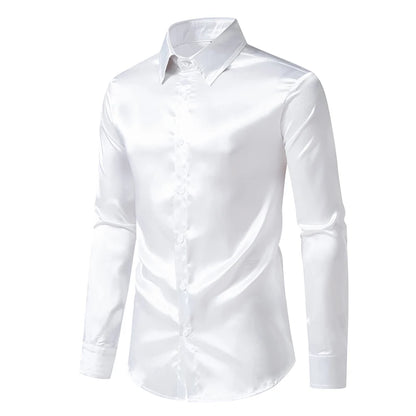 Men’s Satin Dress Shirt – Long Sleeve Formal Button Down