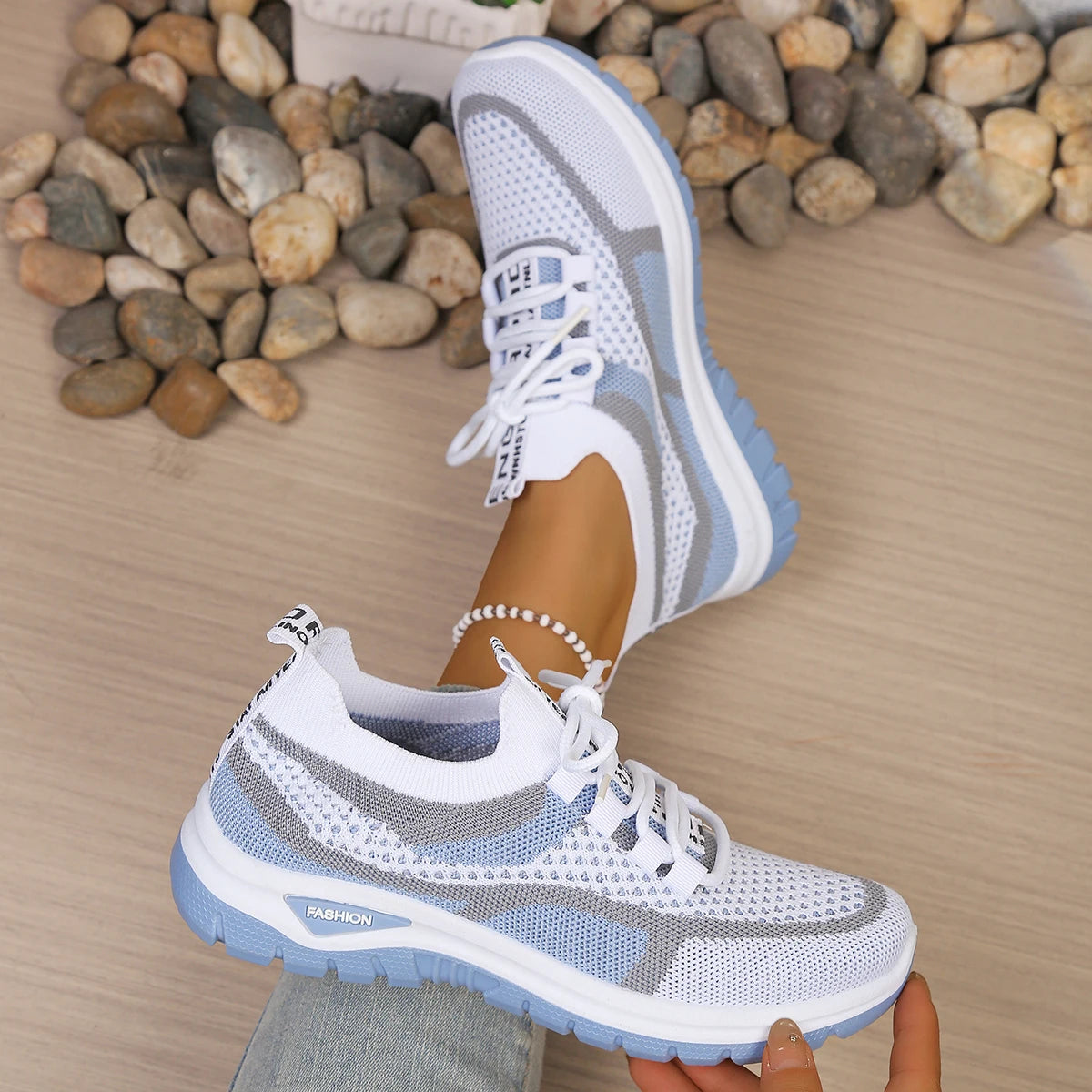Women’s Lightweight Patchwork Lace-Up Sneakers – Casual Travel Walking Shoes