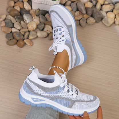 Women’s Lightweight Patchwork Lace-Up Sneakers – Casual Travel Walking Shoes