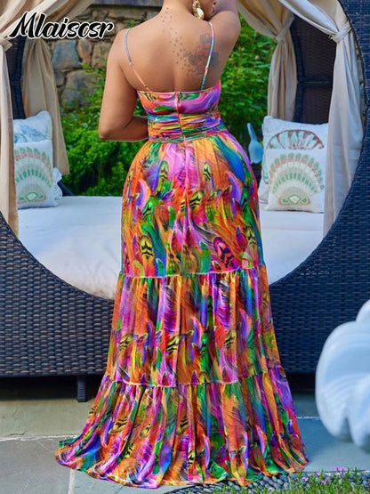 Boho Print Spaghetti Strap Maxi Dress