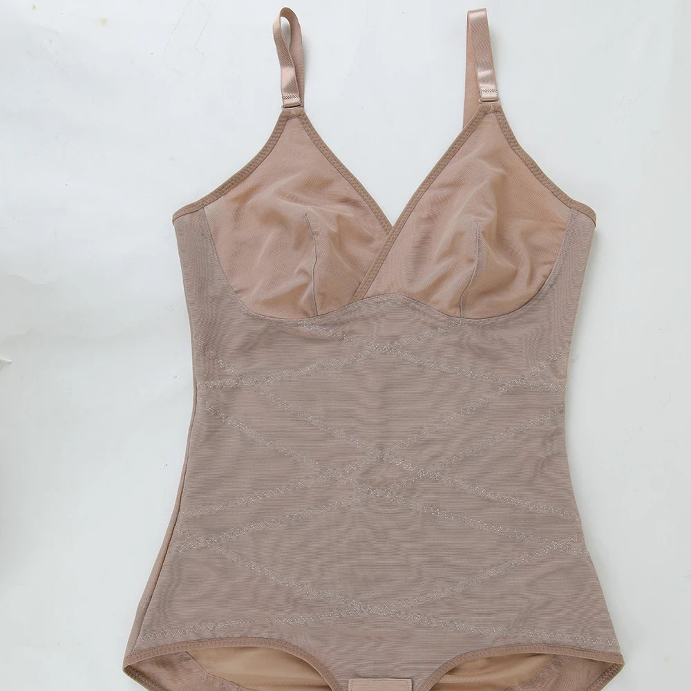 Women's Cross-Back Mesh Shapewear Bodysuit – Slimming Fit, Tummy Control