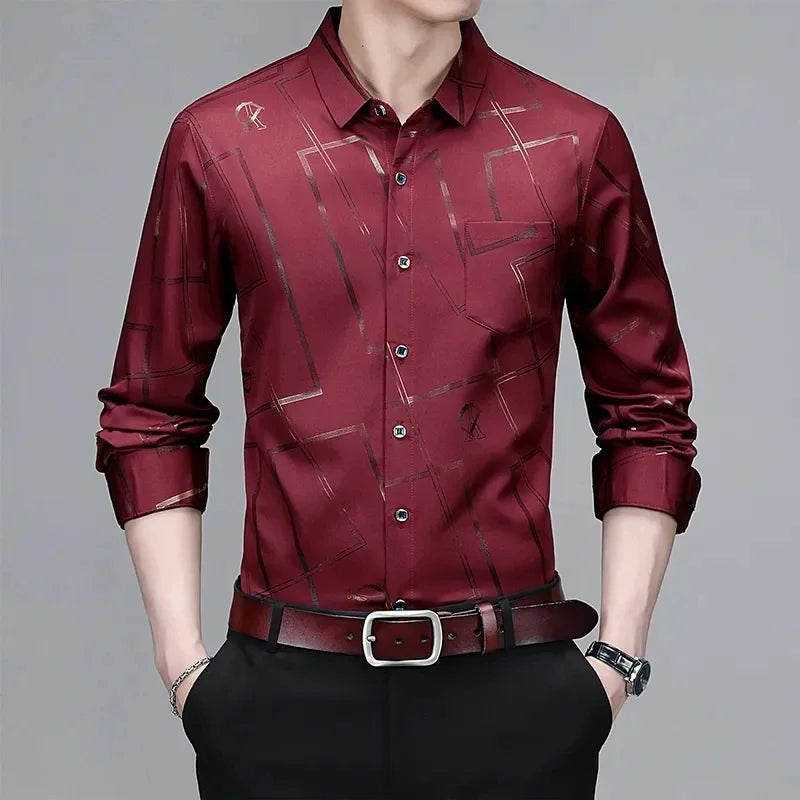 Men's Casual and Fashionable Long Sleeved Printed Shirt, Non Ironing and Wrinkle Resistant Business Top - The Dock Drop