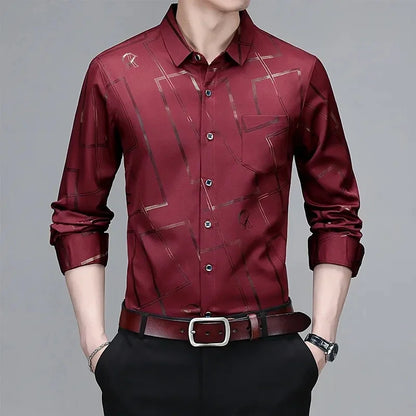 Men's Casual and Fashionable Long Sleeved Printed Shirt, Non Ironing and Wrinkle Resistant Business Top - The Dock Drop