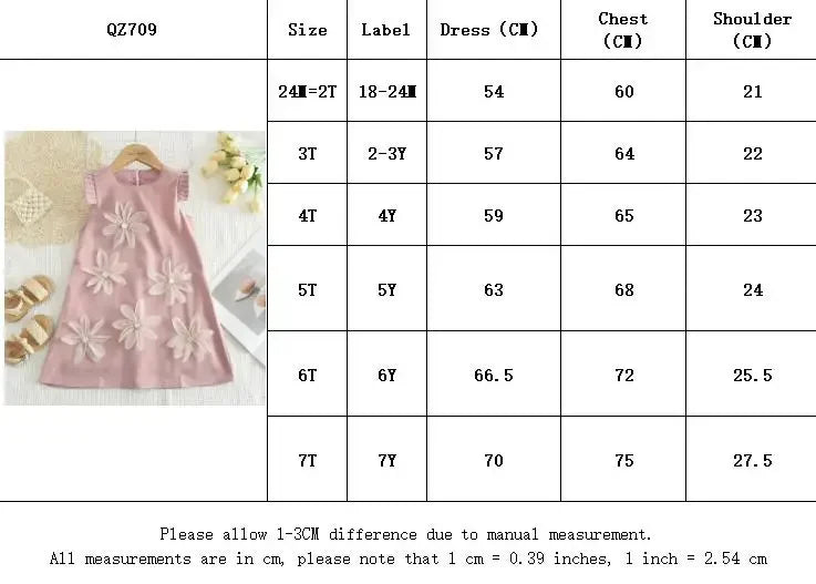 Girls’ 3D Flower A-Line Dress – Sleeveless, Knee Length